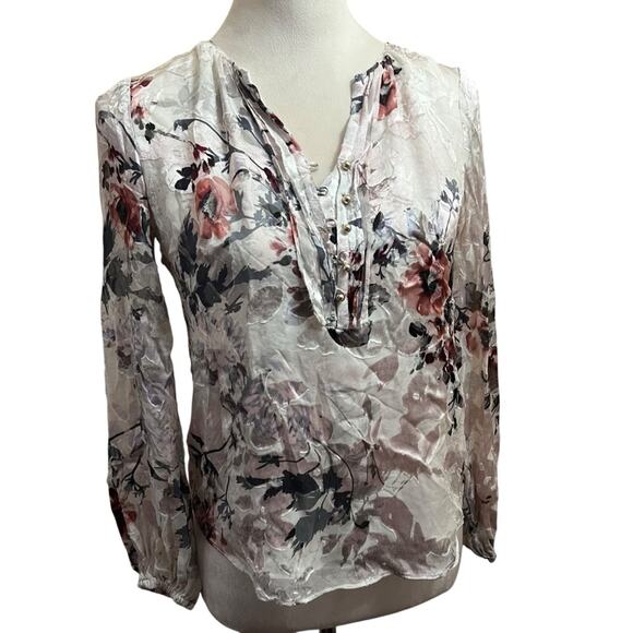 WHBM Floral Burnout Blouse | 2P | Silk Blend Long Sleeve Romantic Holiday Top - Picture 1 of 6
